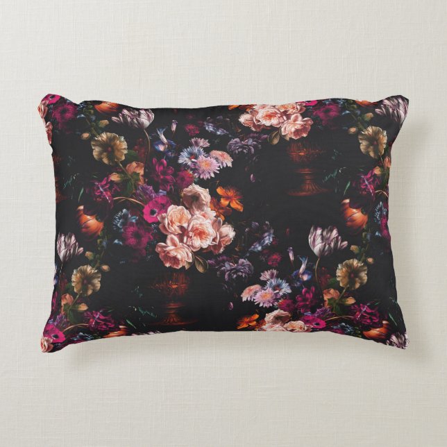 Elegant Vintage Mörk Moody Burgunder Blommig  Prydnadskudde (Framsidan)