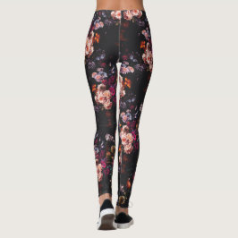 Elegant Vintage Mörk Moody Burgundy-Blommigt Leggings