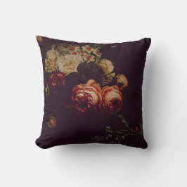 Elegant Vintage Mörk Moody Dutch Art Blommigt Kudde