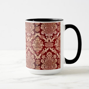 Elegant Vintage Mörk Red Beige Damask Weave Mugg