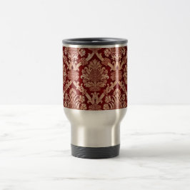Elegant Vintage Mörk Red Beige Damask Weave Resemugg