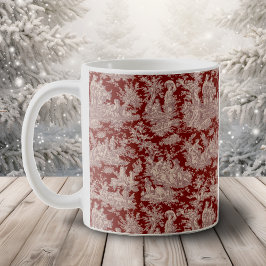 Elegant vintage mörk red toile de jouy kaffemugg