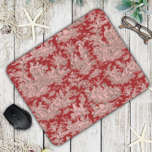 Elegant vintage mörk red toile de jouy musmatta