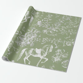 Elegant Vintage Mörk Sage Horses Blommigt Patter Presentpapper
