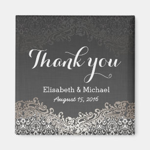 Elegant Vintage Mörk Silver Damask - Tack Magnet