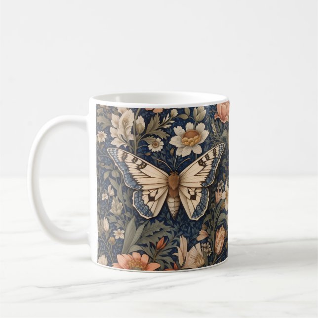 Elegant Vintage Moth William Morris Inspired Kaffemugg (Vänster)