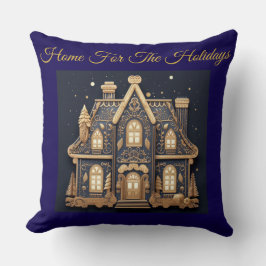 Elegant Vintage Navy Blue and Gold Throw Pillow Kudde
