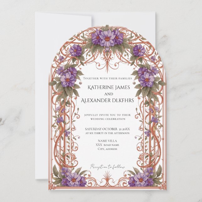 Elegant Vintage Nouveau Blommigt Arch Bröllop Inbjudningar (Framsida)