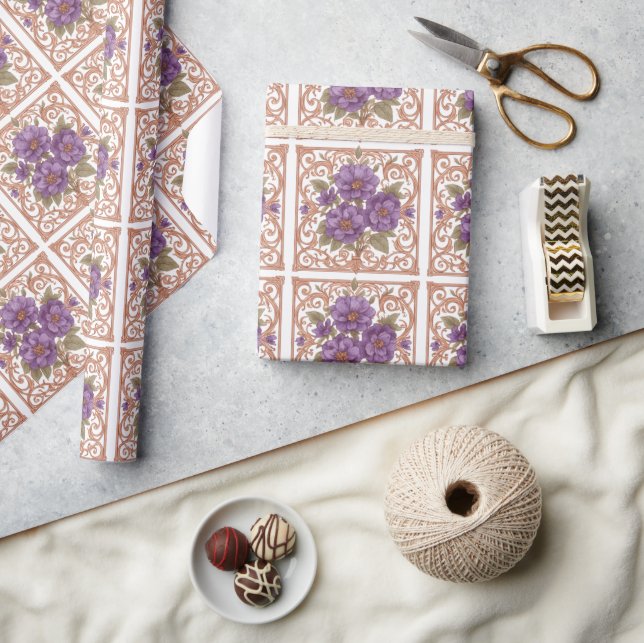 Elegant Vintage Nouveau Blommigt Arch Bröllop Presentpapper (Hantverk)