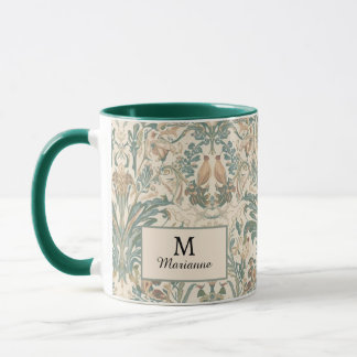 Elegant Vintage Nouveau Blommönster med Fåglar Mugg