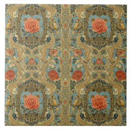 Elegant Vintage Nouveau Blommor Fåglar Kakelplatta