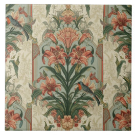 Elegant Vintage Nouveau Blommor Fåglar Kakelplatta