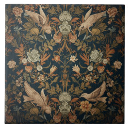 Elegant Vintage Nouveau Blommor Fåglar Kakelplatta