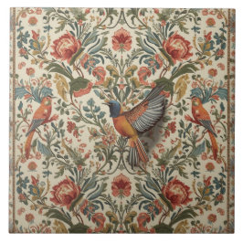Elegant Vintage Nouveau Blommotiv med Fåglar Kakelplatta