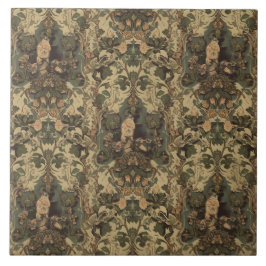 Elegant Vintage Nouveau Blommotiv med Fåglar Kakelplatta