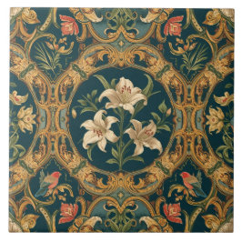 Elegant Vintage Nouveau Blommotiv med Fåglar Kakelplatta