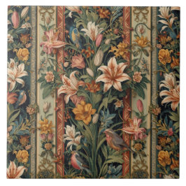Elegant Vintage Nouveau Blommotiv med Fåglar Kakelplatta