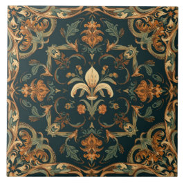 Elegant Vintage Nouveau Blommotiv med Fåglar Kakelplatta