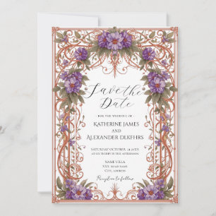 Elegant Vintage Nouveau Bröllop spara datum Inbjudningar