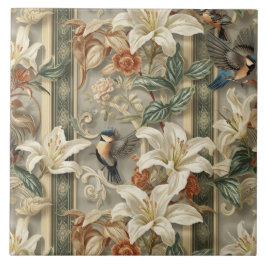 Elegant Vintage Nouveau Floral Birds Kakelplatta