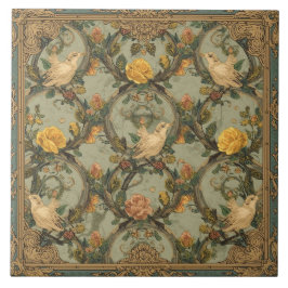 Elegant Vintage Nouveau Floral Birds Kakelplatta