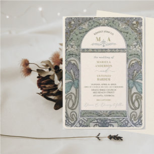 Elegant Vintage Nouveau Watercolor Bröllopsbukette Inbjudningar