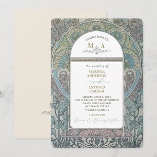Elegant Vintage Nouveau Watercolor Bröllopsbukette Inbjudningar