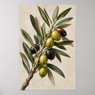 Elegant Vintage Olivgren Botanisk Väggkonst –