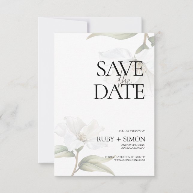 Elegant Vintage Orientalisk Vit Magnolia Spara Datumet (Framsida)