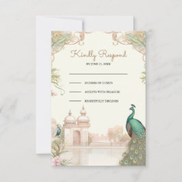 Elegant Vintage Påfågel Indiskt Palats Bröllop OSA Kort
