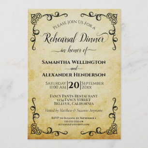 Elegant Vintage Parchment Bröllop Rehearsal Dinner Inbjudningar