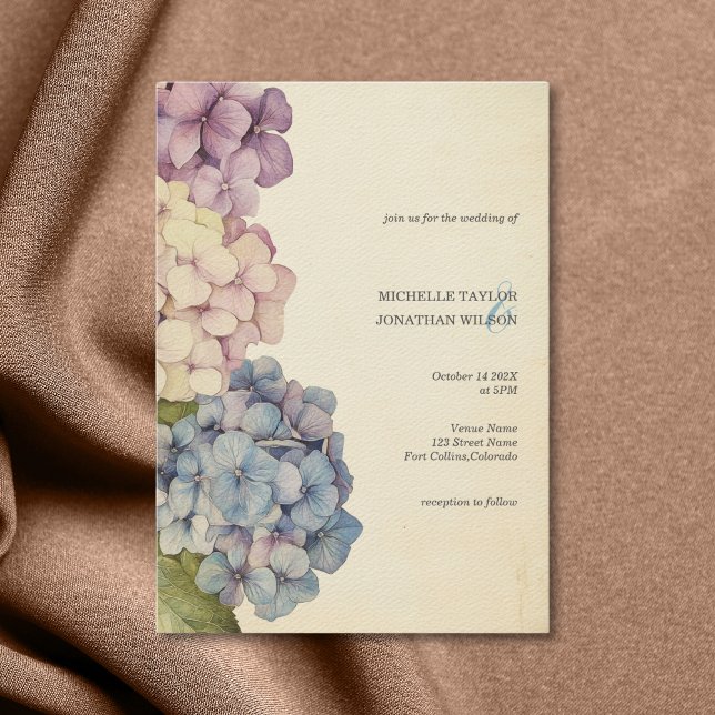 Elegant Vintage Pastel Hydrangea Flower Inbjudningar (Pastel Hydrangea vintage paper)