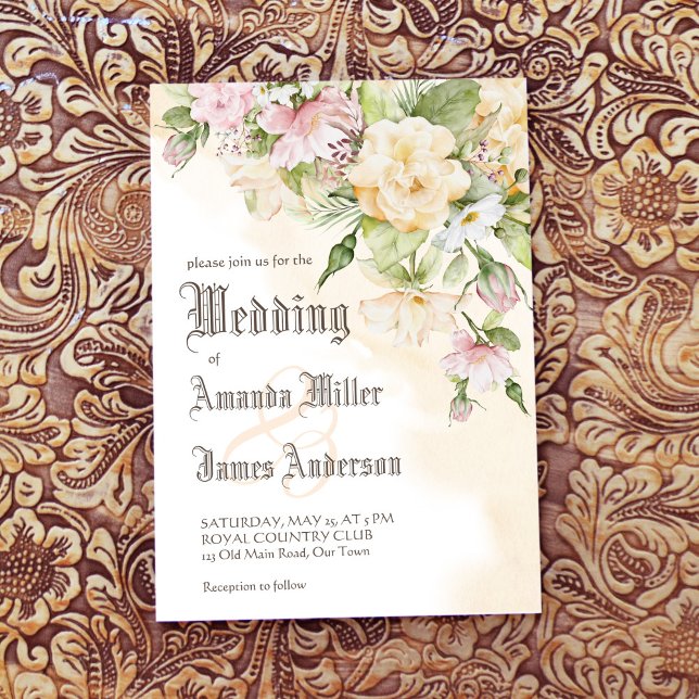 Elegant vintage pastellblommor bröllop inbjudningar (Skapare uppladdad)