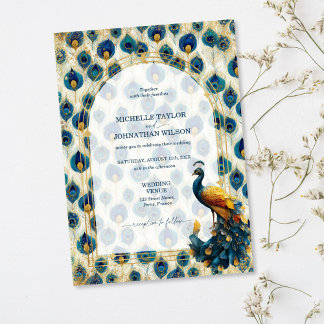 Elegant Vintage Peacock Feather Enchanted Forest Inbjudningar