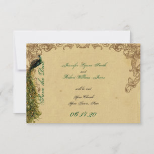 Elegant Vintage Peacock Posh Bröllop spara datum Datumet