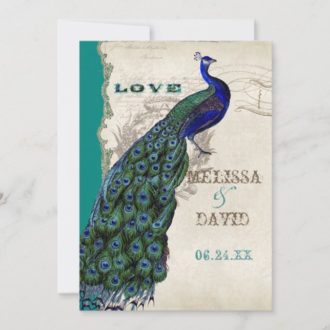 Elegant Vintage Peacock Svan Feathers-skript Inbjudningar (Framsida)