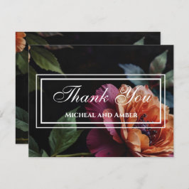 Elegant vintage persiljerröd blommigt moody boho tack kort