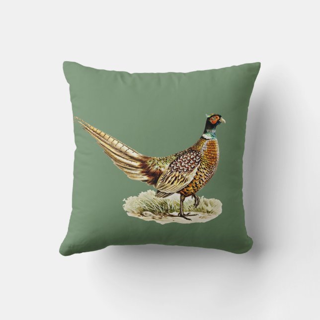 Elegant Vintage Pheasant Bird on Green Kudde (Baksida)