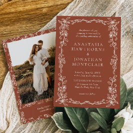 Elegant Vintage Photo Terracotta Bröllop Inbjudningar