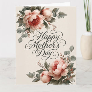 Elegant Vintage Pion Glad mors dag Hälsning Kort
