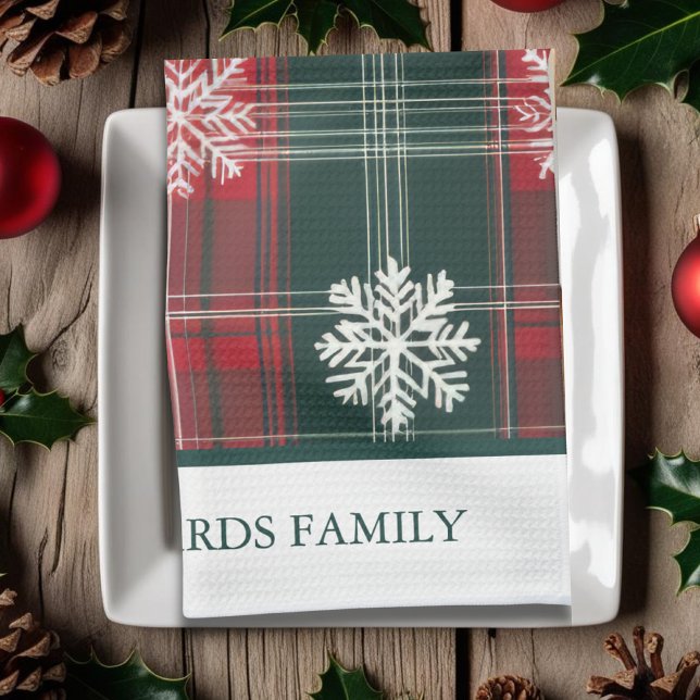 Elegant Vintage Play Snöflingor mönster jul Kökshandduk (Elegant Vintage Plaid Snowflakes pattern Christmas Kitchen Towel)