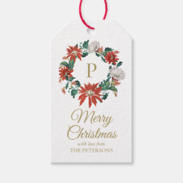 Elegant Vintage Poinsettia Utandning Guld Namn Presentetikett