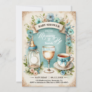 Elegant Vintage Pojke Tea Party Shower Inbjudningar
