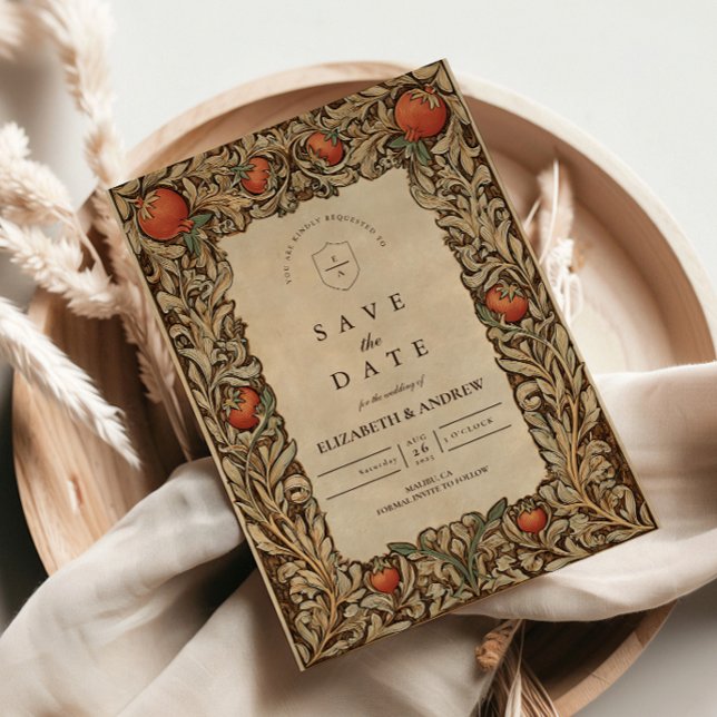 Elegant Vintage Pomegranat Bröllop Spara Datumet (Skapare uppladdad)