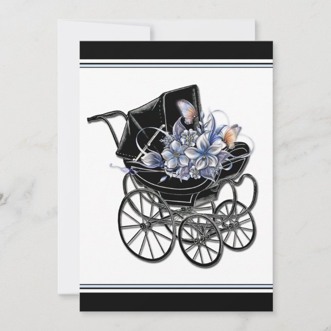 Elegant Vintage Pram Baby Shower Inbjudningar (Framsida)