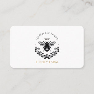 Elegant Vintage Queen Bee Black White Guld Visitkort