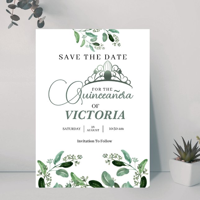Elegant Vintage Quinceañera Sage Grönt krona Spara Datumet (Skapare uppladdad)