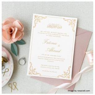 Elegant Vintage Ram Gold Skrift Nikah Ceremoni Inbjudningar
