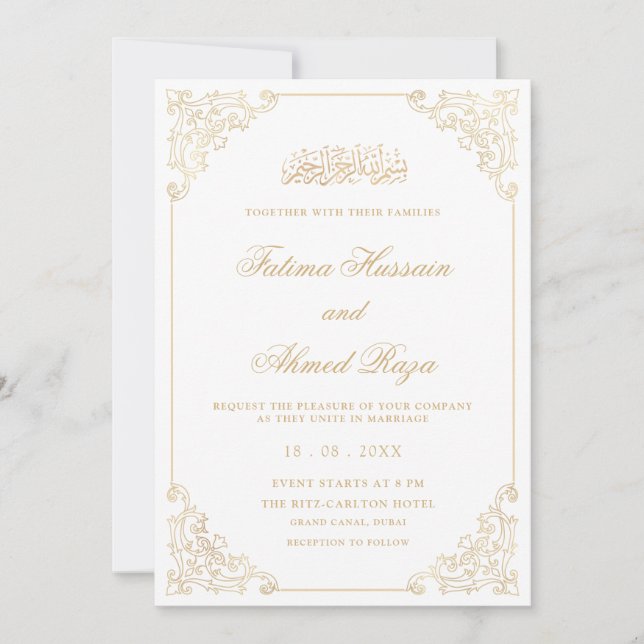 Elegant Vintage Ram Guld, muslimsk Bröllop Inbjudningar (Framsida)