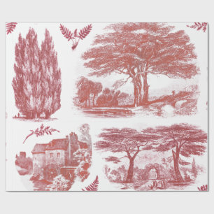 Elegant Vintage Red English Land Pastoral Toile Presentpapper
